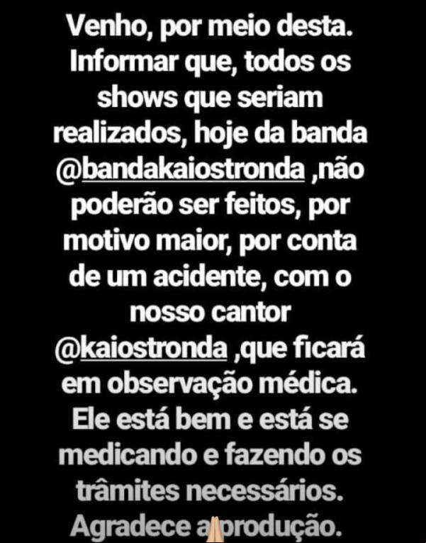 Cantor Kaio Stronda sofre acidente com jet ski no Norte do Piauí e cancela shows(Imagem:Reprodução / Instagram)