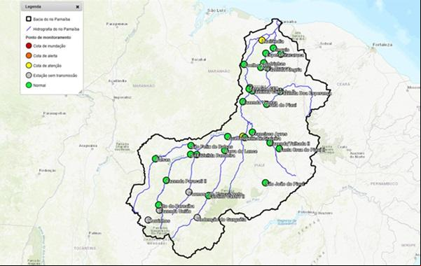 Nível do rio Parnaíba aumenta e ultraa a cota de atenção em Floriano e Luzilândia(Imagem: Reprodução/SACE)