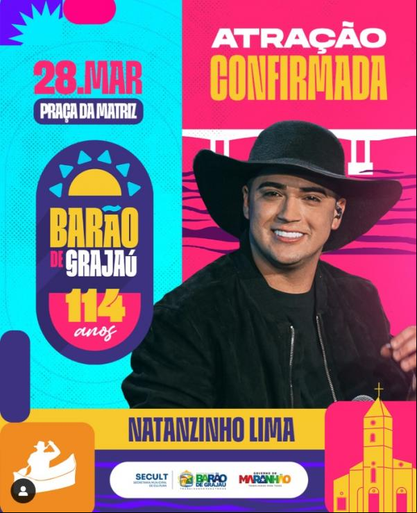 Barão de Grajaú celebra 114 anos com grande festa e show de Natanzinho Lima(Imagem:Reprodução/Instagram)