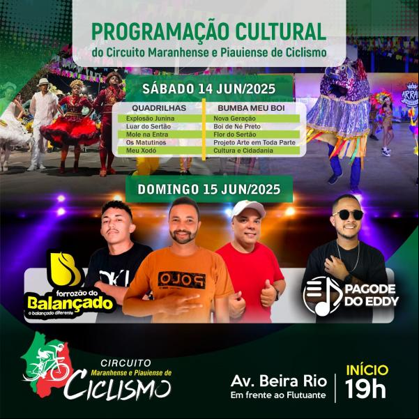 Floriano recebe programação cultural especial durante Circuito Maranhense e Piauiense de Ciclismo.(Imagem:Divulgação)