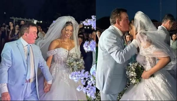O casamento de Amado Batista com a Miss Calita Franciele.(Imagem: Dreams Films/Reprodução/Instagram)