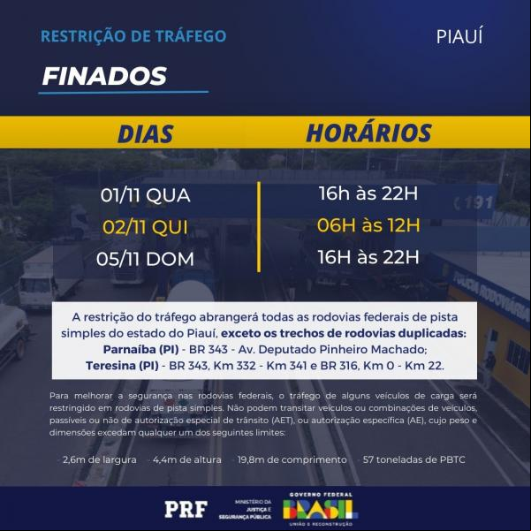 Restrição de Tráfego no Piaui.(Imagem: Divulgação/PRF)