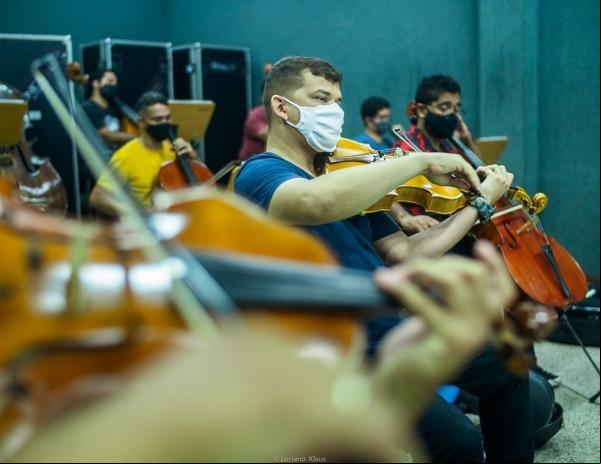 Orquestra Sinfônica de Teresina retomou ensaios presenciais de forma adaptada.(Imagem:Divulgação/ Orquestra Sinfônica de Teresina)