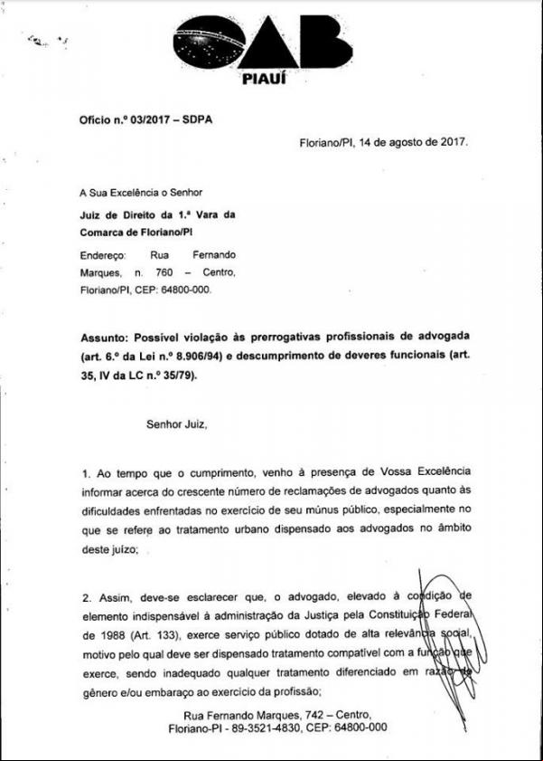 Oficio OAB(Imagem:Divulgação)