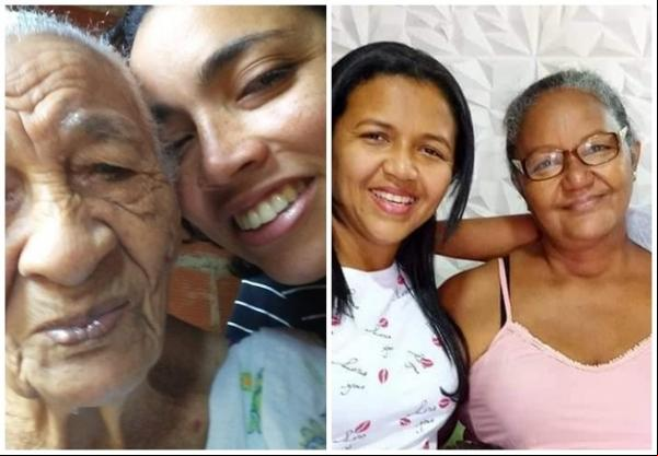 Maria de Jesus ao lado da neta Maria Aparecida, e Aparecida Santana ao lado da mãe Vaneide Santana.(Imagem:Arquivo pessoal)