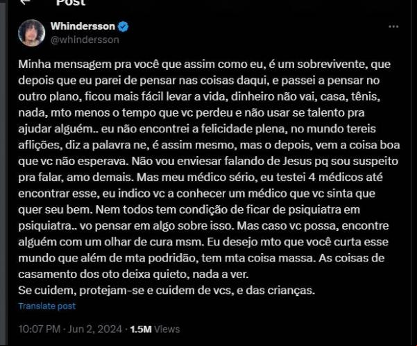 O youtuber usou o X (antigo Twitter), na noite de domingo (2), para fazer o relato.(Imagem:Reprodução)