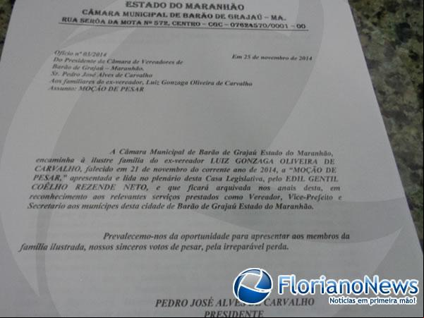 Câmara de Barão de Grajaú faz Moção de Pesar aos familiares de Gonzaga Carvalho.(Imagem:FlorianoNews)