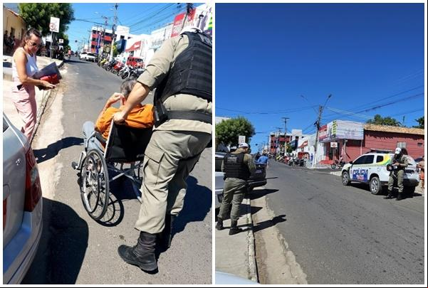 3º BPM de Floriano realiza ação humanizada e auxilia pessoas com mobilidade reduzida no trânsito.(Imagem:Divulgação/PM)