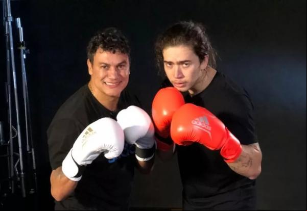Whindersson Nunes e Popó durante gravação do Esporte Espetacular.(Imagem:Divulgação)