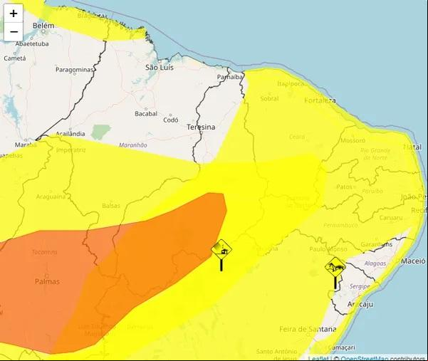 Piauí tem dois alertas para baixa umidade e um para vendaval neste fim de semana.(Imagem:Reprodução/Inmet)