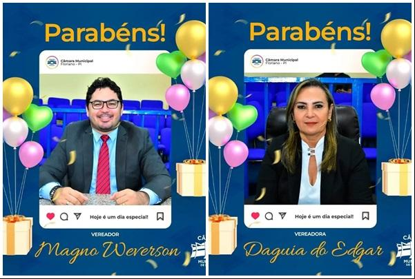 Câmara Municipal de Floriano parabeniza vereadores pelos seus aniversários.(Imagem:Reprodução/Instagram)