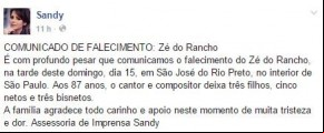 Nota de falecimento do avô de Sandy e Júnior.(Imagem:Reprodução / Facebook)