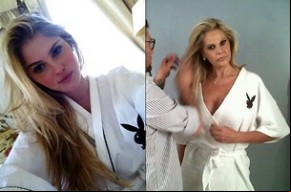 Barbara Evans e Monique Evans nos bastidores da Playboy.(Imagem:Twitter/Reprodução)