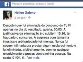 Advogada postou indignação ao ser eliminada de concurso(Imagem:Reprodução/Facebook)