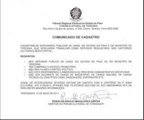 TRE-PI abre cadastro para servidores públicos da União.(Imagem:Reprodução)