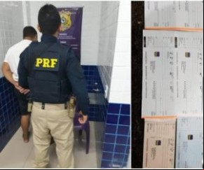 Homem é preso com vários cheques e cartões de crédito na BR-343.(Imagem:PRF)