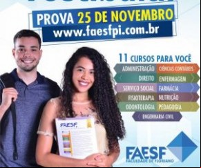 Inscrições para o vestibular da FAESF seguem até 24 de novembro.(Imagem:FAESF)