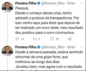 Prefeito Firmino Filho testa positivo para coronavírus(Imagem:Reprodução)