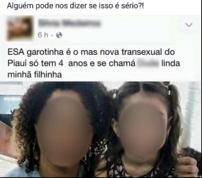 Mãe de garota trans pede ao Facebook a retirada de post e aciona delegacia.(Imagem:florianonews.piauiconectado.com)
