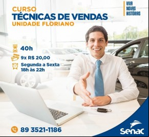 Senac de Floriano promove curso sobre Técnicas de Vendas.(Imagem:Divulgação)