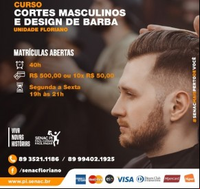 Senac de Floriano oferece curso de Cortes Masculinos e Design de Barba.(Imagem:Divulgação)