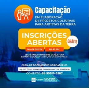 Cultura prorroga inscrições para um curso de qualificação voltado aos artistas de Floriano(Imagem:Divulgação)
