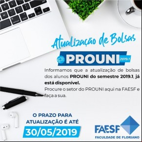 FAESF divulga prazos de atualização de bolsas do PROUNI.(Imagem:Divulgação)