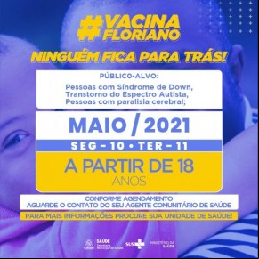 Floriano vai iniciar vacinação de gestantes, pessoas com Down, autismo e paralisia cerebral.(Imagem:Secom)