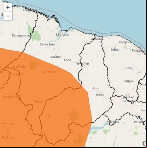 Os alertas são para as regiões centro-norte, sudoeste e sudeste piauiense.(Imagem:Divulgação)