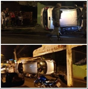Carro de eio colide com moto e tomba em Floriano.(Imagem:Divulgação)