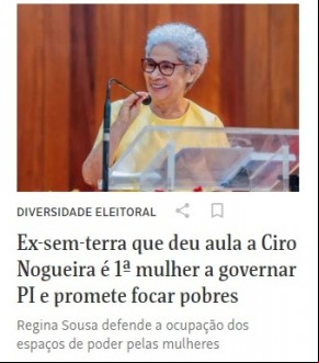 Primeira governadora efetiva do Piauí, Regina Sousa (PT), foi destaque em matéria da Folha.(Imagem:Governo do Piauí)