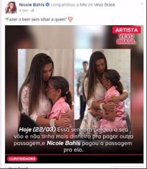 Post publicado hoje por Nicole no Facebook.(Imagem:Abril Comunicações S.A.)