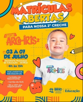 Creche Municipal Arco-íris 2 encontra-se com matrículas abertas(Imagem:Divulgação)
