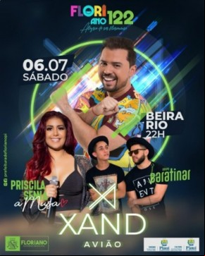 Floriano terá shows de Xand Avião, Bill Bala, Priscila Senna e Baratinar na comemoração de 122 anos.(Imagem:Divulgação)