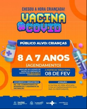 Saúde inicia agendamento da vacina contra Covid-19 para crianças com idade a partir dos 07 anos.(Imagem:Secom)