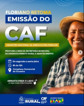 Emissão do CAF já está disponível na Secretaria de Desenvolvimento Rural de Floriano.(Imagem:Reprodução/Instagram)