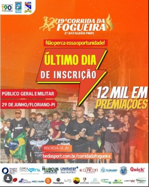 Encerram nesta sexta-feira (30) as inscrições para a 19ª Corrida da Fogueira em Floriano.(Imagem:Reprodução/Instagram)