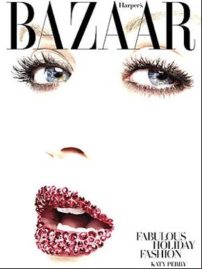 Cantora aparece com a boca coberta por cristais vermelhos na edição de dezembro da 'Harper's Bazaar'.(Imagem:Divulgação)