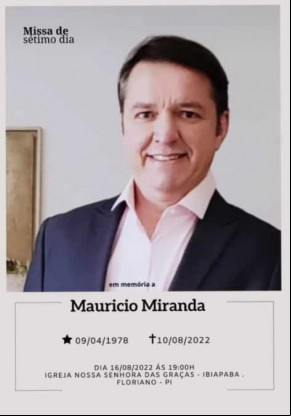 Familiares convidam para missa de sétimo dia de falecimento do empresário Maurício Miranda.(Imagem:Divulgação)