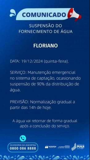 gespisa realiza manutenção emergencial no sistema de captação em Floriano nesta quinta-feira (19).(Imagem:Divulgação)