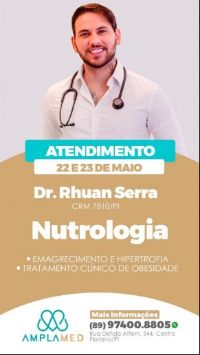 Amplamed está com agenda aberta para atendimento com o nutrólogo Dr. Rhuan Serra(Imagem:Divulgação)