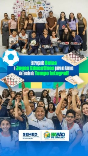 Barão de Grajaú entrega bolas e jogos educativos para alunos da Escola de Tempo Integral.(Imagem:Reprodução/Instagram)