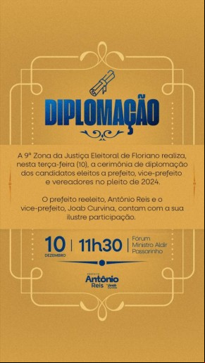 Justiça Eleitoral realizará cerimônia de diplomação dos eleitos em Floriano.(Imagem:Divulgação)