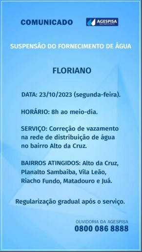 Agespisa realiza manutenção para correção de vazamento em Floriano.(Imagem: Divulgação)