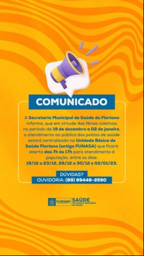 Recesso: Floriano vai centralizar o atendimento de unidades de saúde(Imagem:Secom)