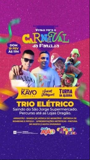 Carnaval da Família acontece neste domingo (19) em Floriano(Imagem:Secom)