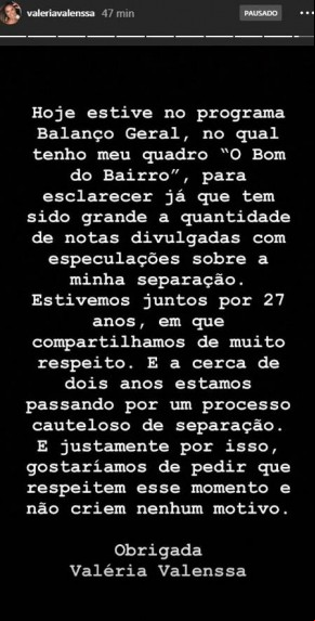 Post Valéria Valenssa(Imagem:Reprodução/Instagram)