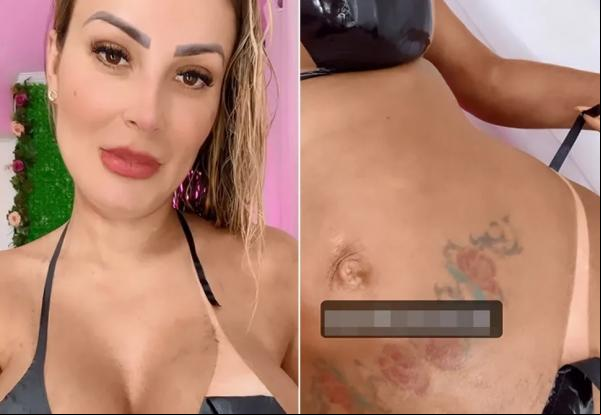 Andressa Urach mostra marquinha após bronzeamento com biquíni de fita.(Imagem:Reprodução/ Instagram )