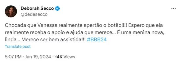 Famosas apoiam Vanessa Lopes após desistência do BBB 24(Imagem:Reprodução/X)