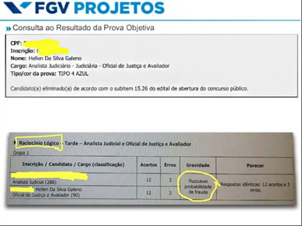 Candidata afirma ter sido eliminada injustamente do concurso do TJ-PI(Imagem:Reprodução/FGV)